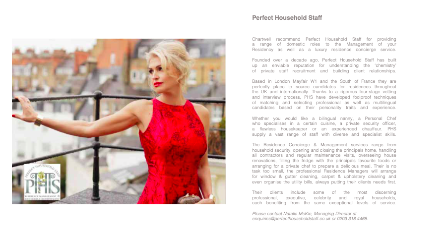 London's finest property Developers Chartwell recommends PHS Property Concierge to their Clients